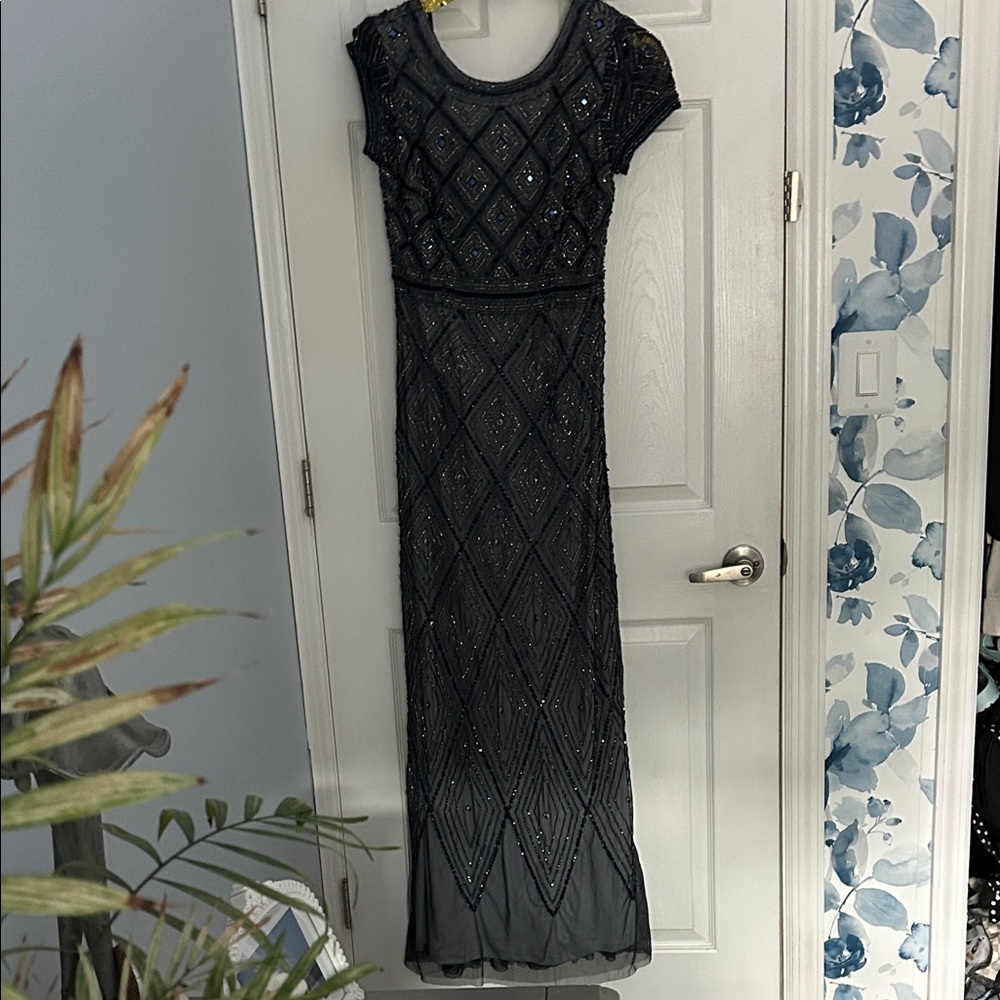 Elegant Black Beaded Evening Gown
